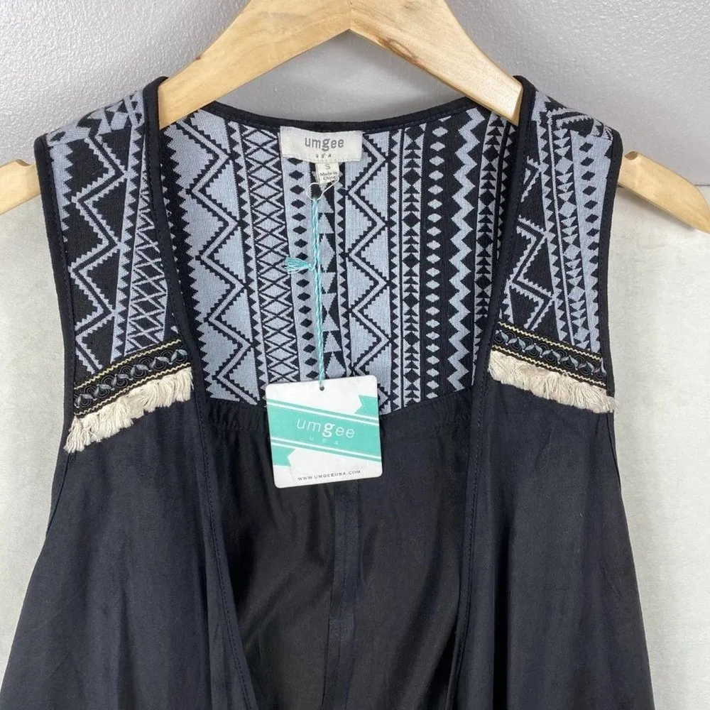 UMGEE Black & White Boho Tribal Longline Vest W/ Festival Fringe-Small - Image 41