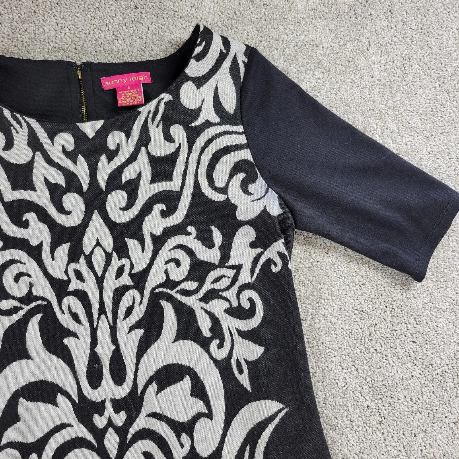 Sunny Leigh Sheath Dress Womens Small Black Paisley Damask Back Exposed Zipper - Image 9