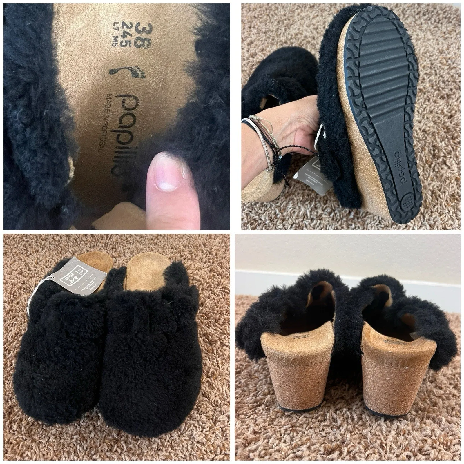 Birkenstock Papillion Black Shearling Cork Wedge Clog Mule EU 38 US 7 Wm’s NWT - Image 8