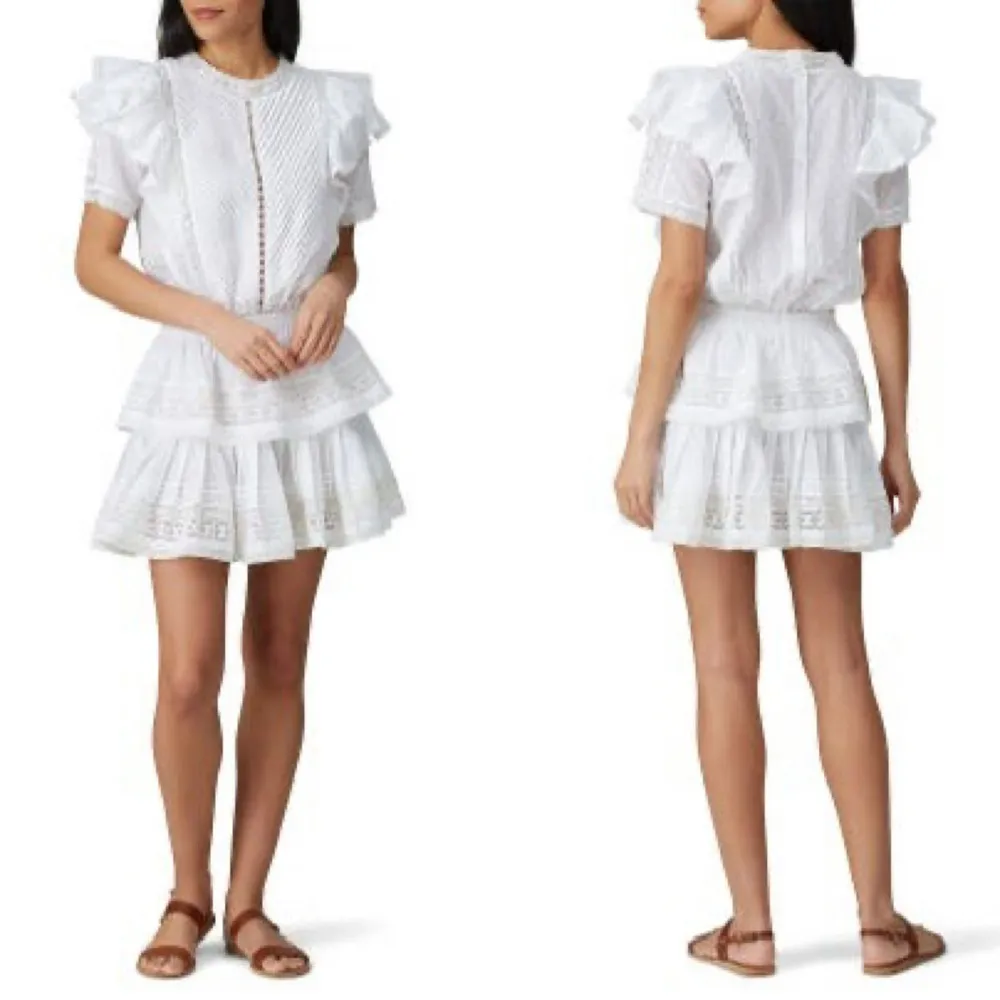 Maia Bergman Mery Mini Dress Eyelet lace Cotton flutter sleeves White Large - Image 4