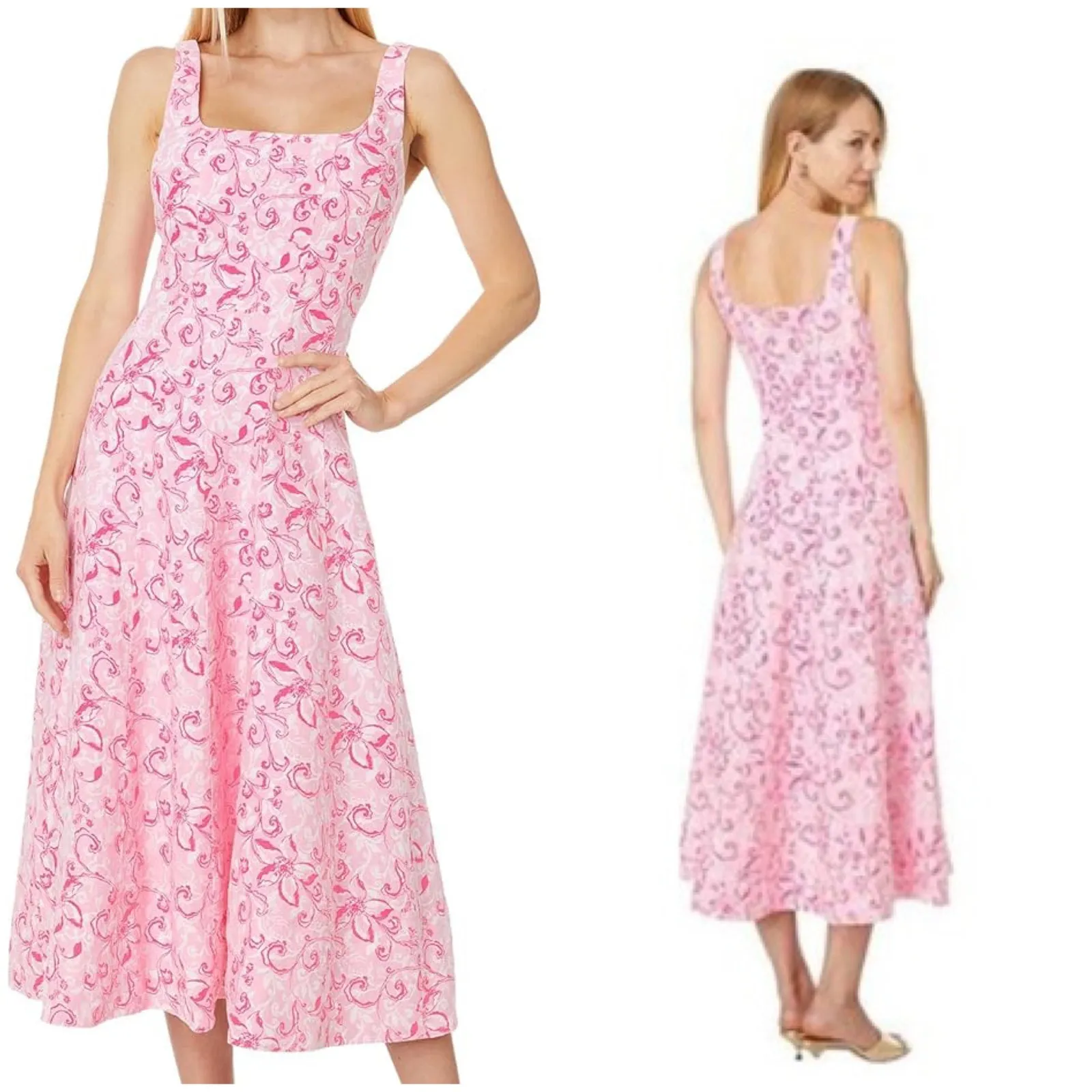 NEW Lilly Pulitzer Calina Linen Midi Dress Conch Shell Pink Flamingle Garden - Image 2