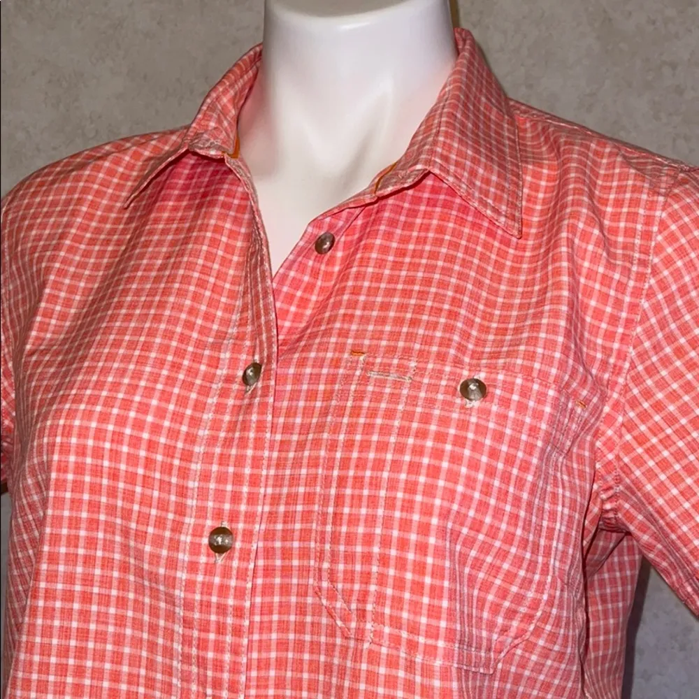 Orvis checker print orange coral button down shirt - Image 3