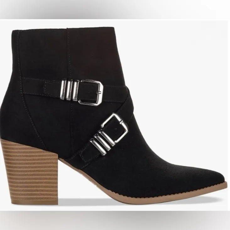 Sun + Stone Black Ankle Boots with Silver Buckles Size 7 - Image 2