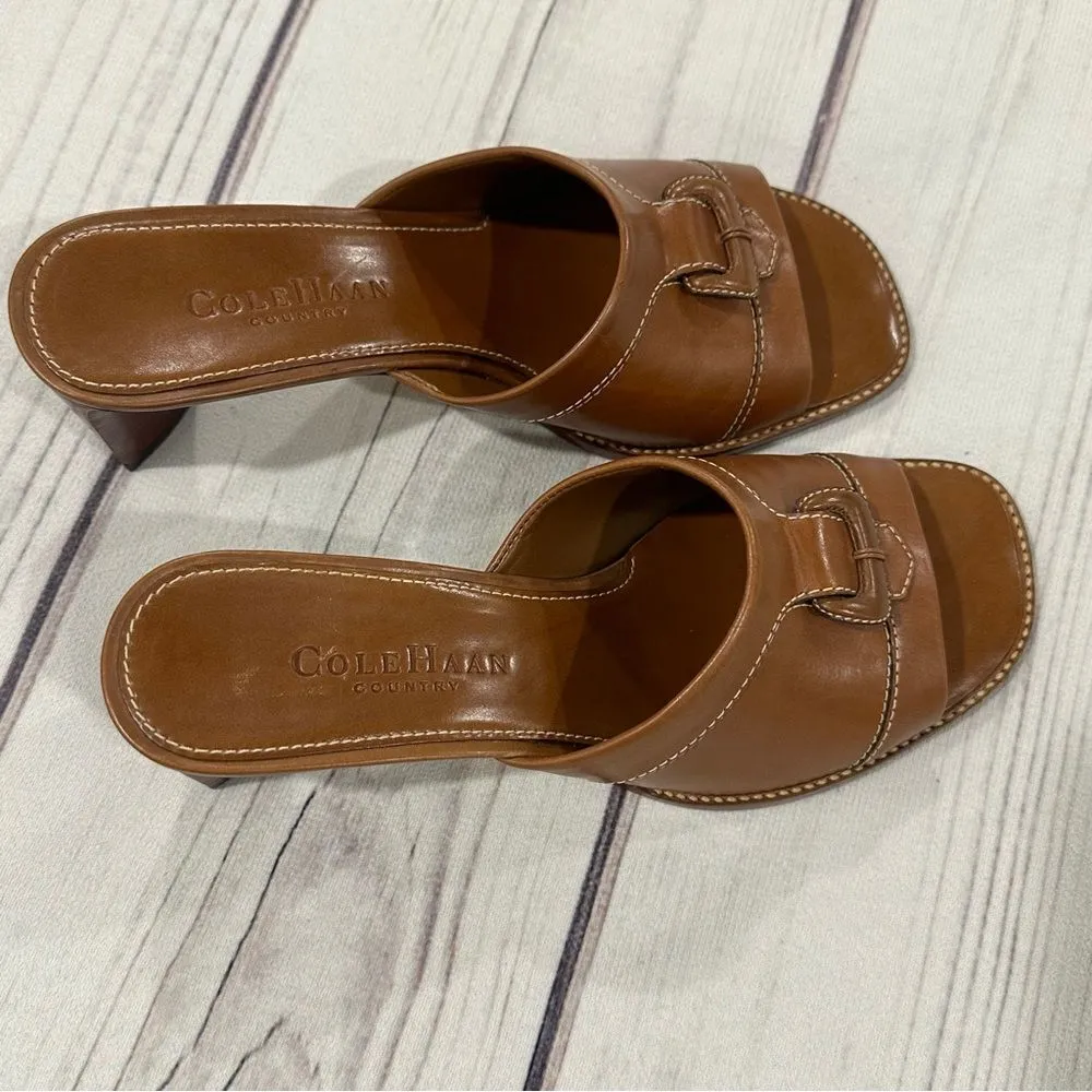 Cole Haan Country Carmel Brown Leather Peep Toe Slide 2 1/2" Block Heel Sz 6B - Image 3