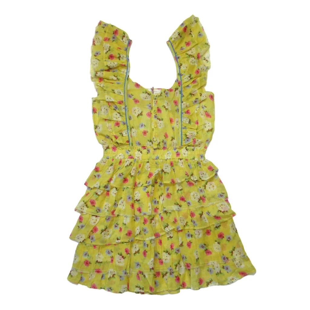 NWT LoveShackFancy Phyllis Mini in Sunbath Yellow Floral Tiered Cotton Dress S - Image 3