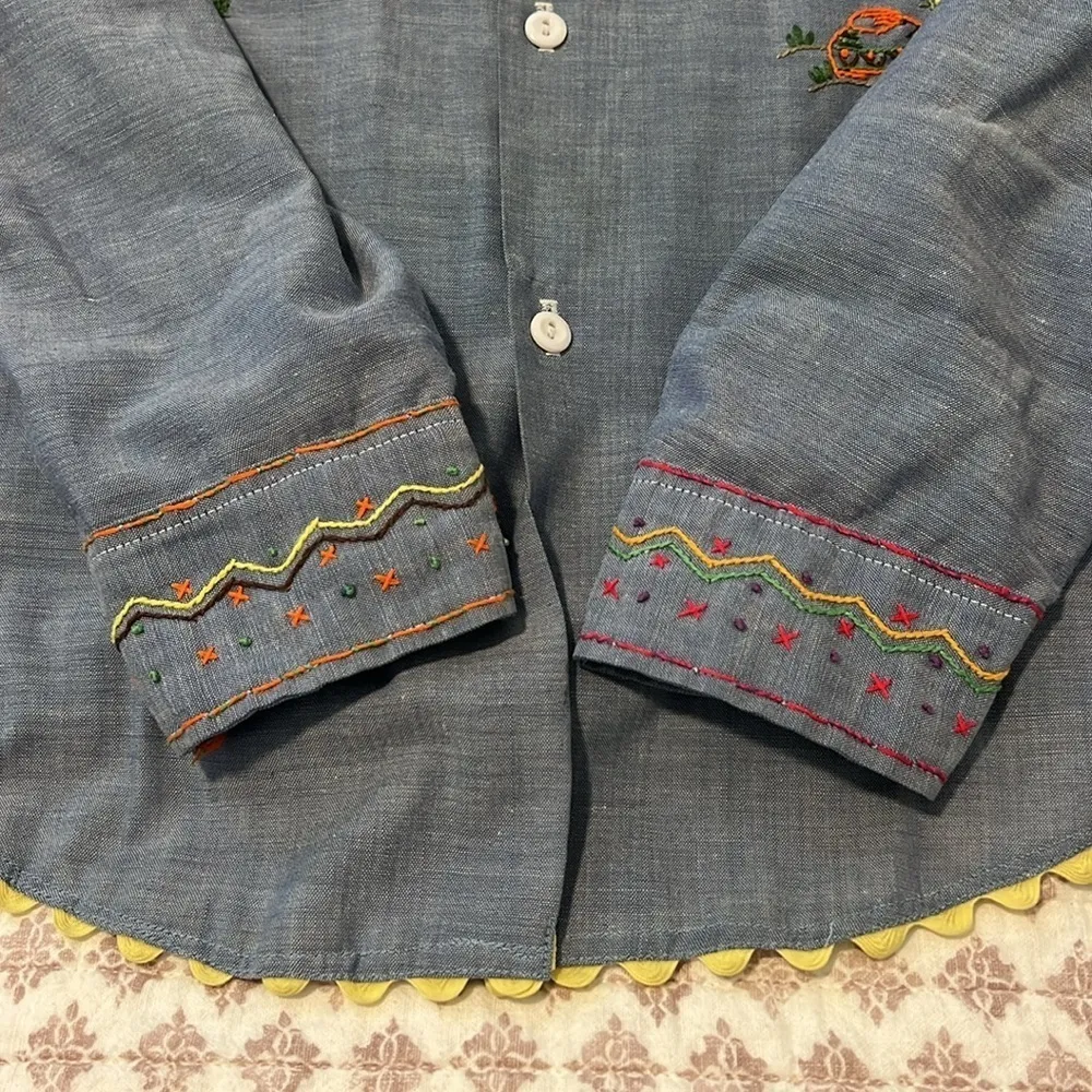 Vintage JC Penny Big Mac Chambray Hand Embroidered Mexican Fiesta Button Shirt Blue Size undefined - Image 10