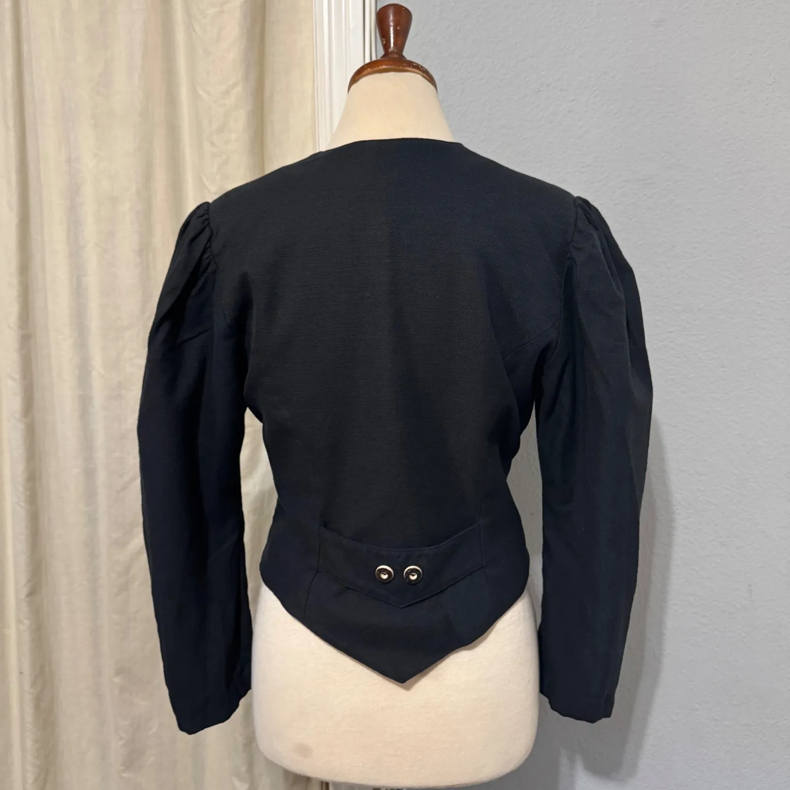Vintage Original Alpen Trachten Cropped Jacket Blazer Puff Sleeve Tailored Sz 40 Black - Image 5
