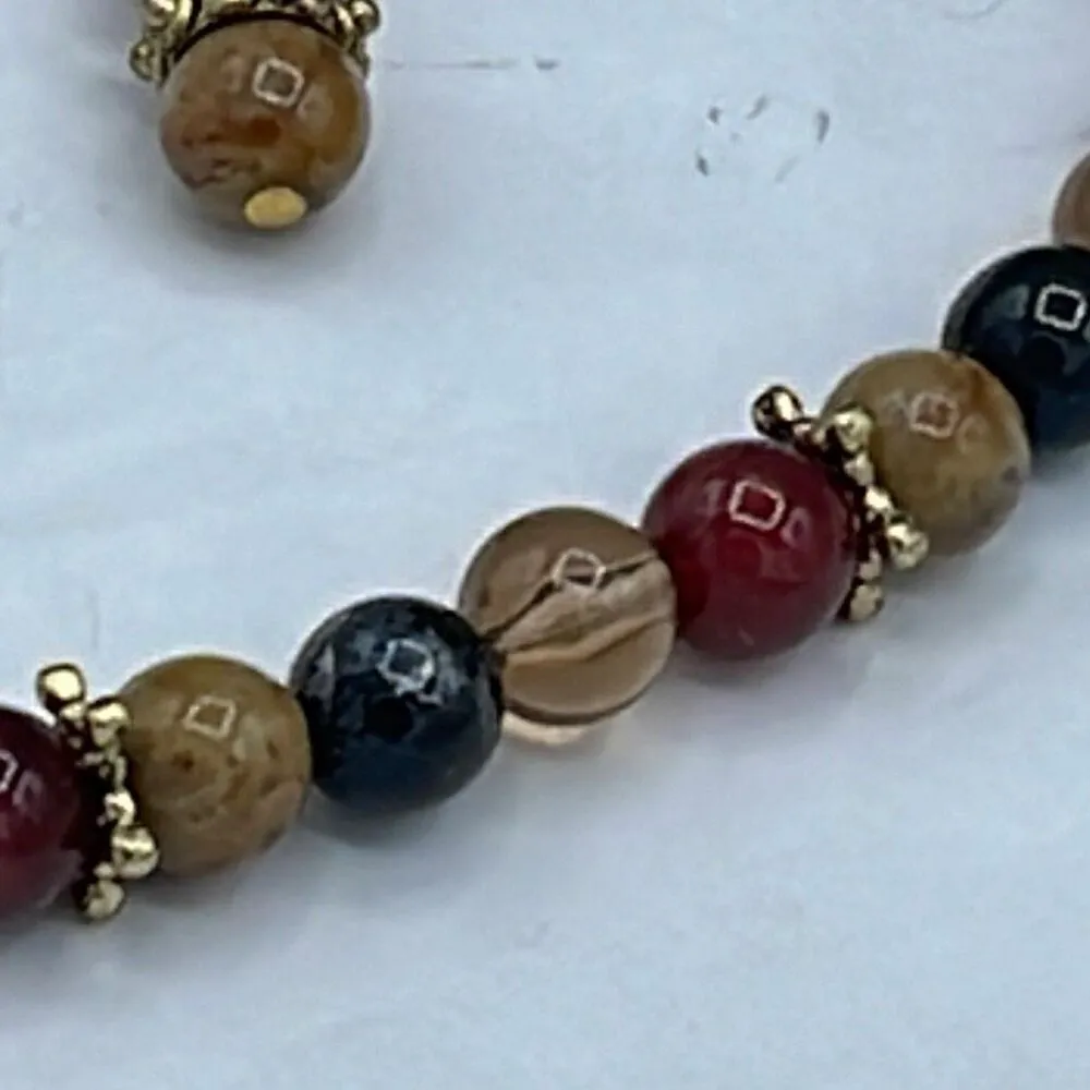 Semi precious stone glass metal necklace & earrings . - Image 7