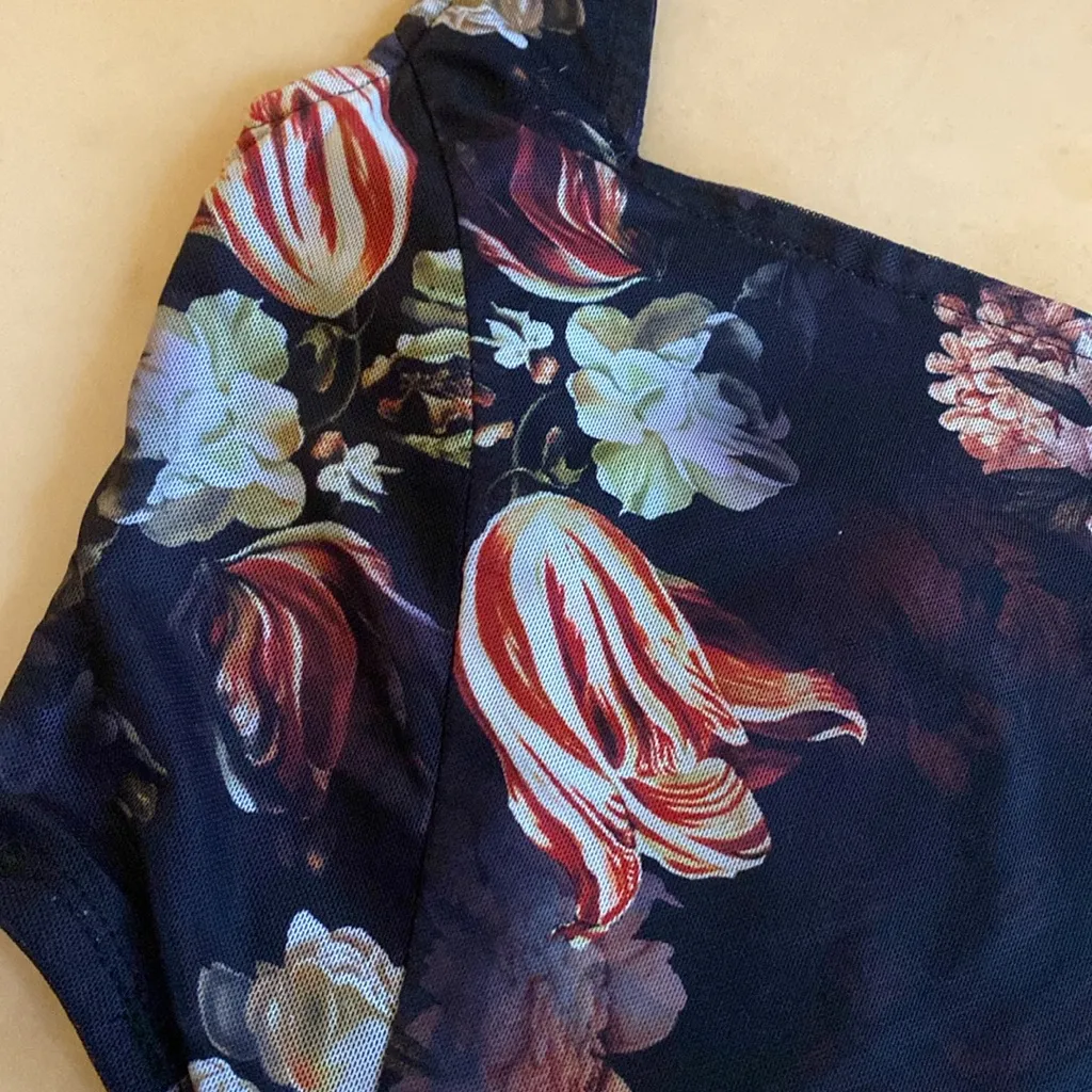 West of Melrose Floral Mesh Stretch Corset Bustier Crop XS Tillys Goth Romantic Black - Image 7