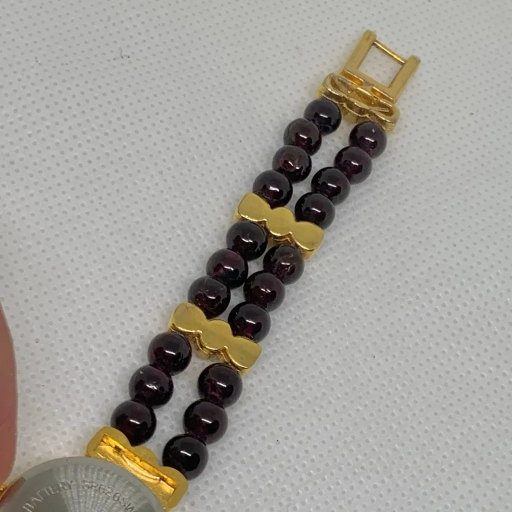 Vintage HMI women watch gold tone case 21mm round mop dial size 7” running - Image 7