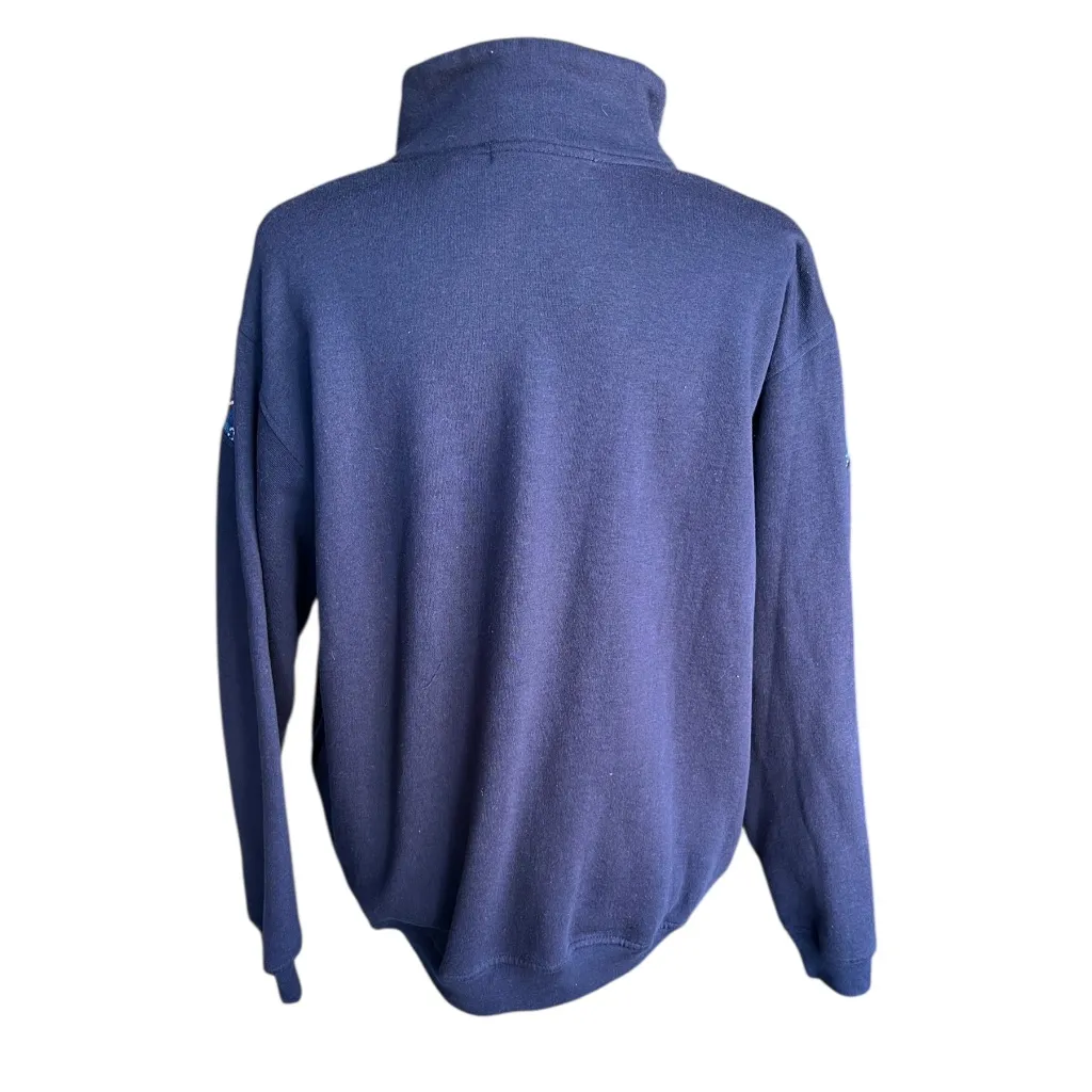 Vintage Navy Pullover with Quilted Detail Medium Blue - Image 4