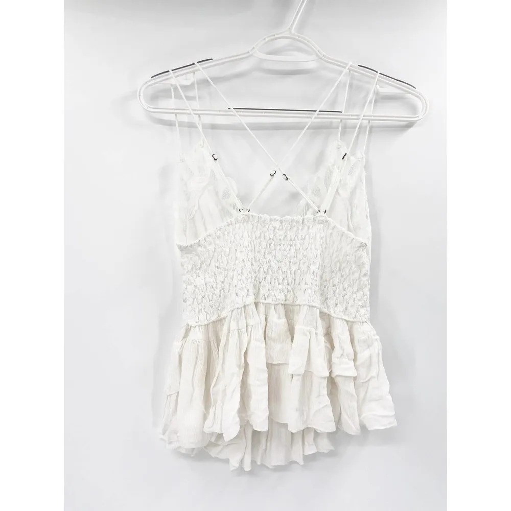 Free People One Adella White Lace Ruffled Sleeveless Camisole Top Size Medium - Image 3