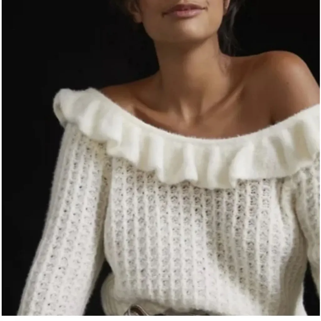 Anthropologie Ruffled Boat Neck Sweater - Image 3