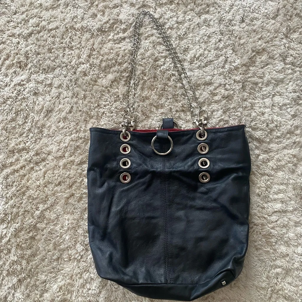 Chouette Reversible‎ Convertible Black Leather Brocade Boho Hobo Tote Purse Bag - Image 8