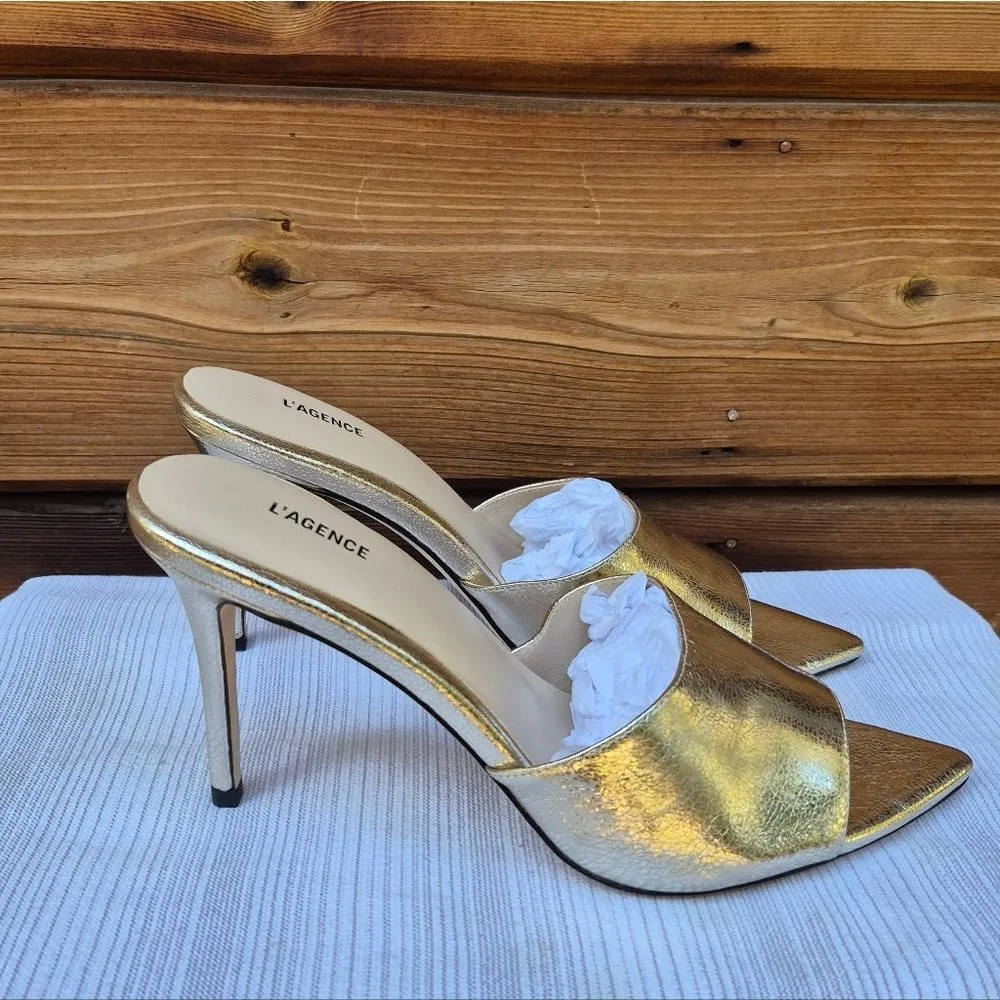 L'AGENCE Lolita Gold Metallic Leather Sandals Shoes - Image 5