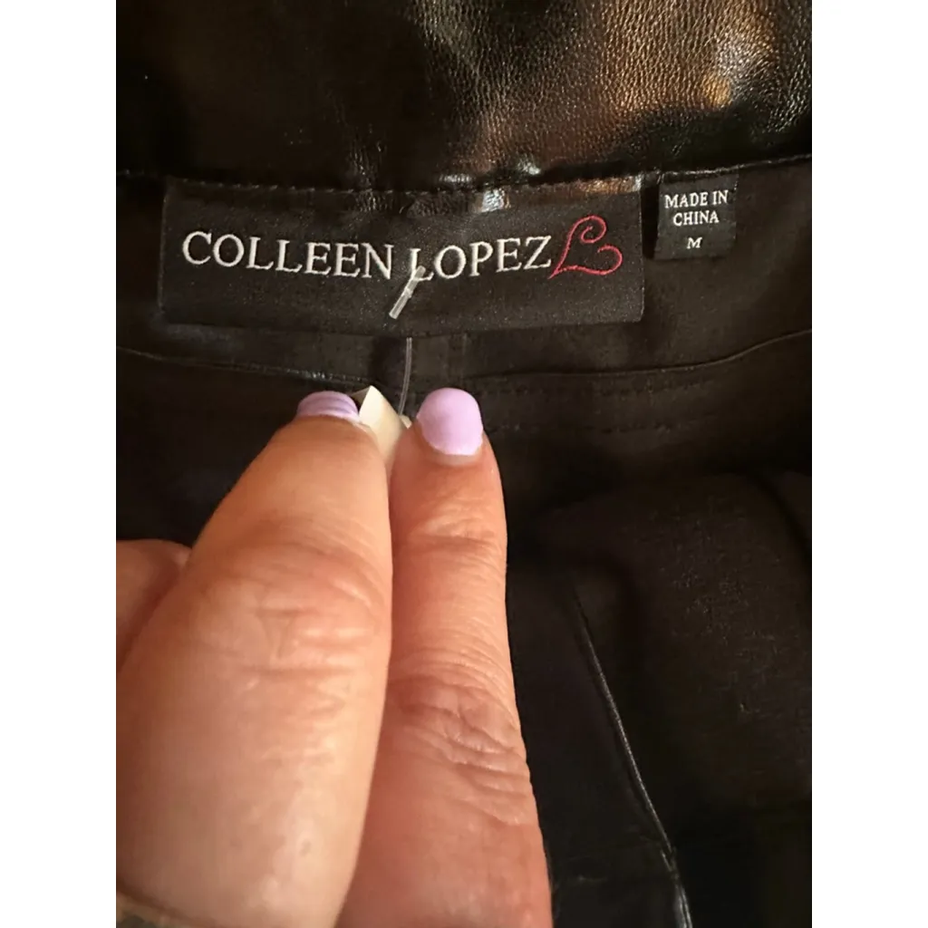 Colleen Lopez Black Faux Leather Midi Pencil Skirt with Slit Medium NWT - Image 9