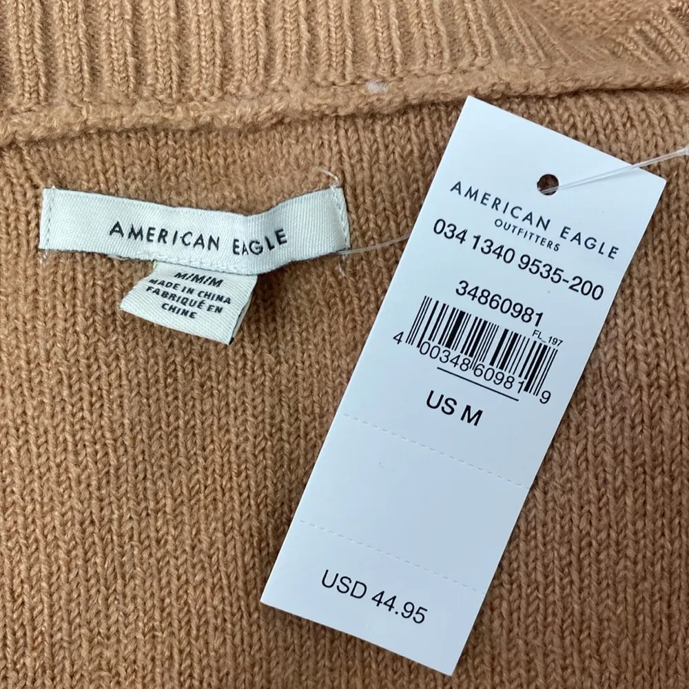 American Eagle  Tan Cropped Button Up Long Sleeve Cardigan Sweater NEW M - Image 3