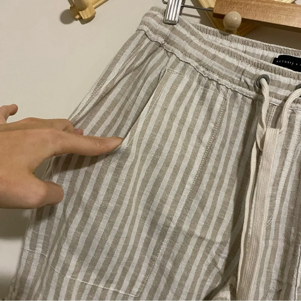 Sanctuary x Anthropologie Tan Linen Blend Striped Pants size Small - Image 4