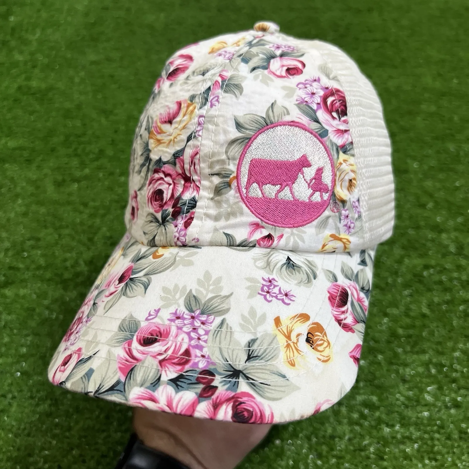 vintage blue bell ice cream Hat Pink Flowers Floral‎ trucker Brenham TX Cow - Image 5
