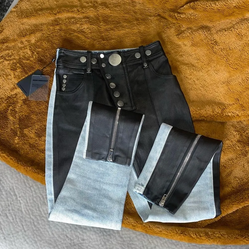 Alexander Wang Snap-Detailed Leather and Denim Skinny Pants - Image 2