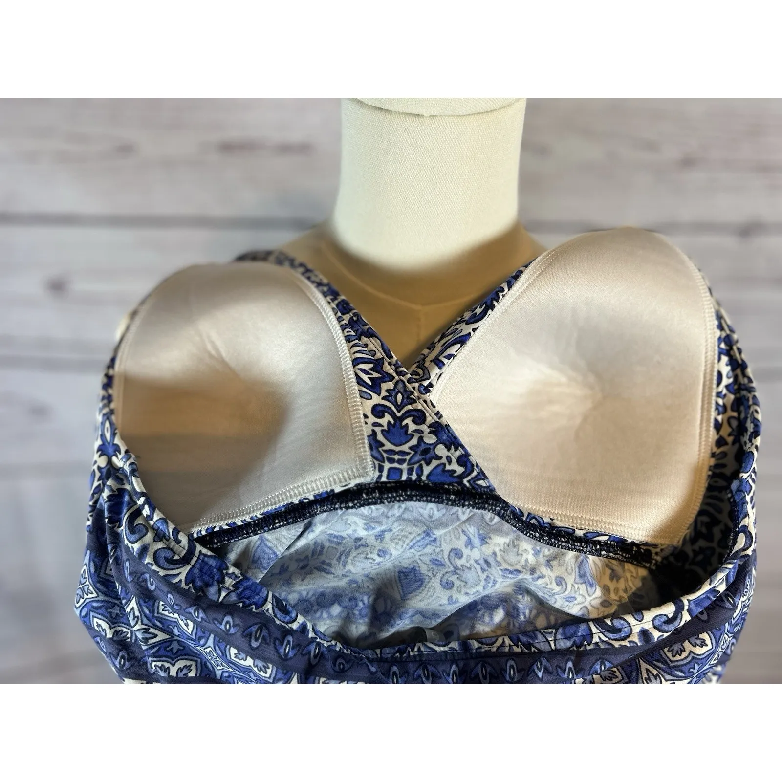 Lands’ End Blue Printed Halter Tankini Top Size 10 Swim Top Good Condition - Image 5