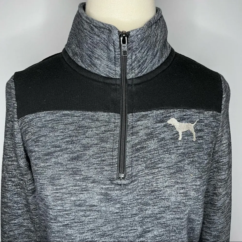 PINK VICTORIA’S SECRET Charcoal Gray Black Half Zip Pullover XS Love Pink - Image 4