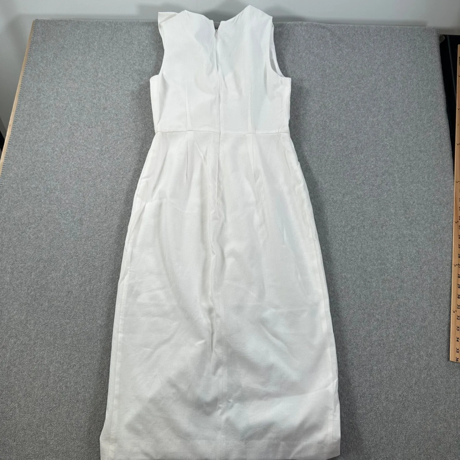 Keepsake the Label Ruffle Neck Midi Dress Women's Large White Crepe Slit Bride - Image 10