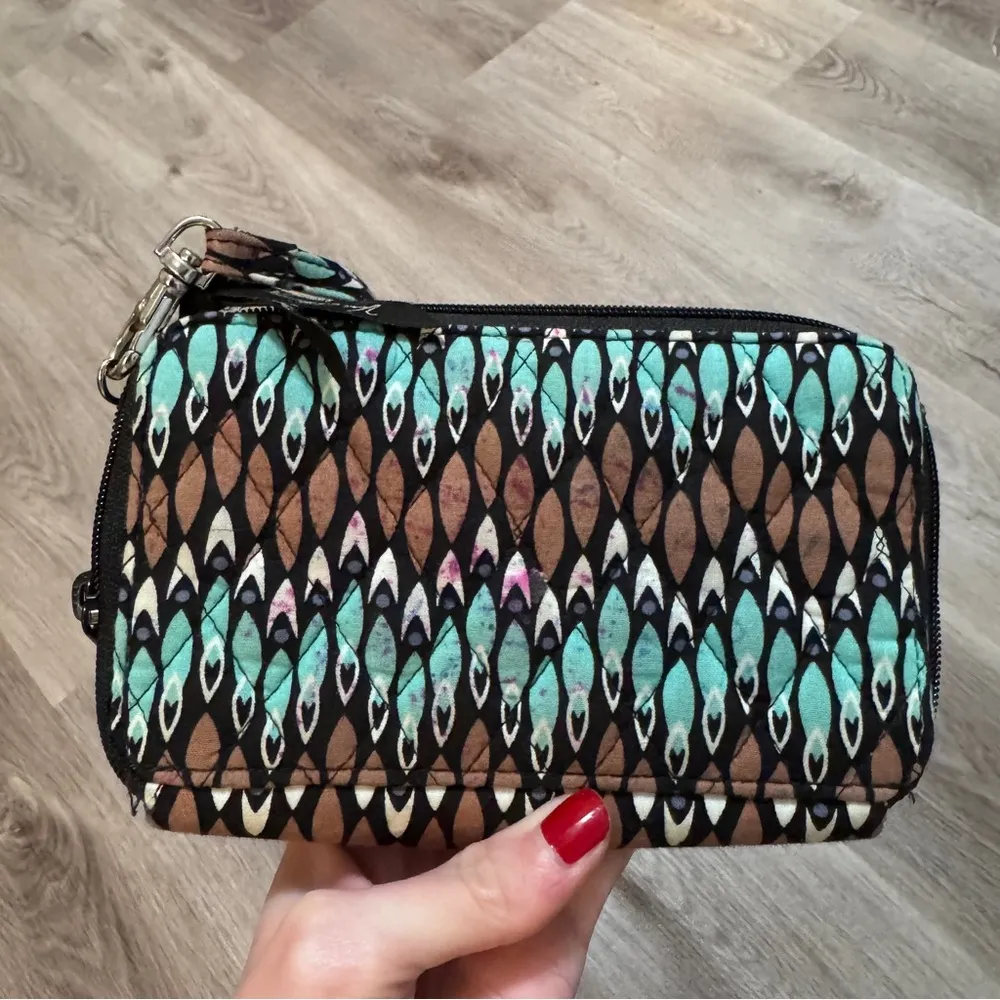 Vera Bradley All In One Crossbody Sierra Stream Purse Bag Wallet Blue Brown - Image 6