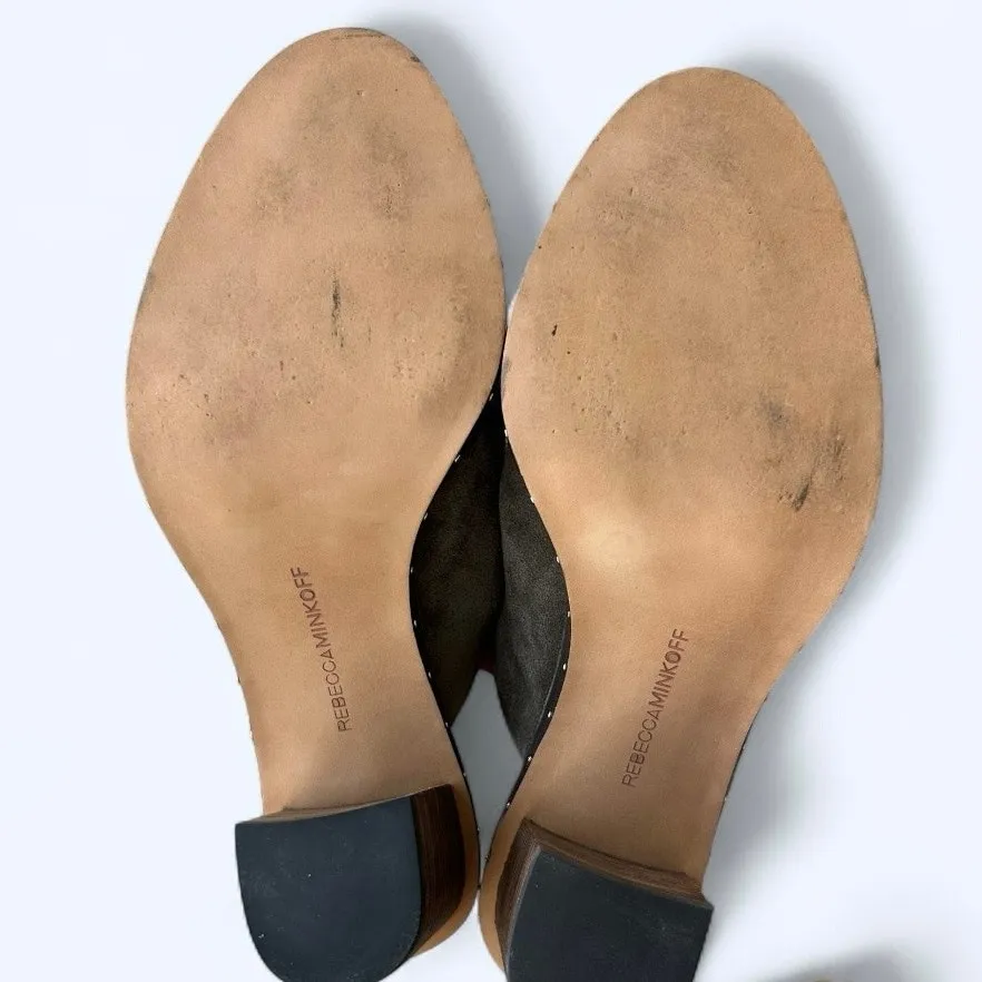 Rebecca Minkoff Green Suede Block Heel Studded Mule Shoe Women's size 6.5 M Fall - Image 6