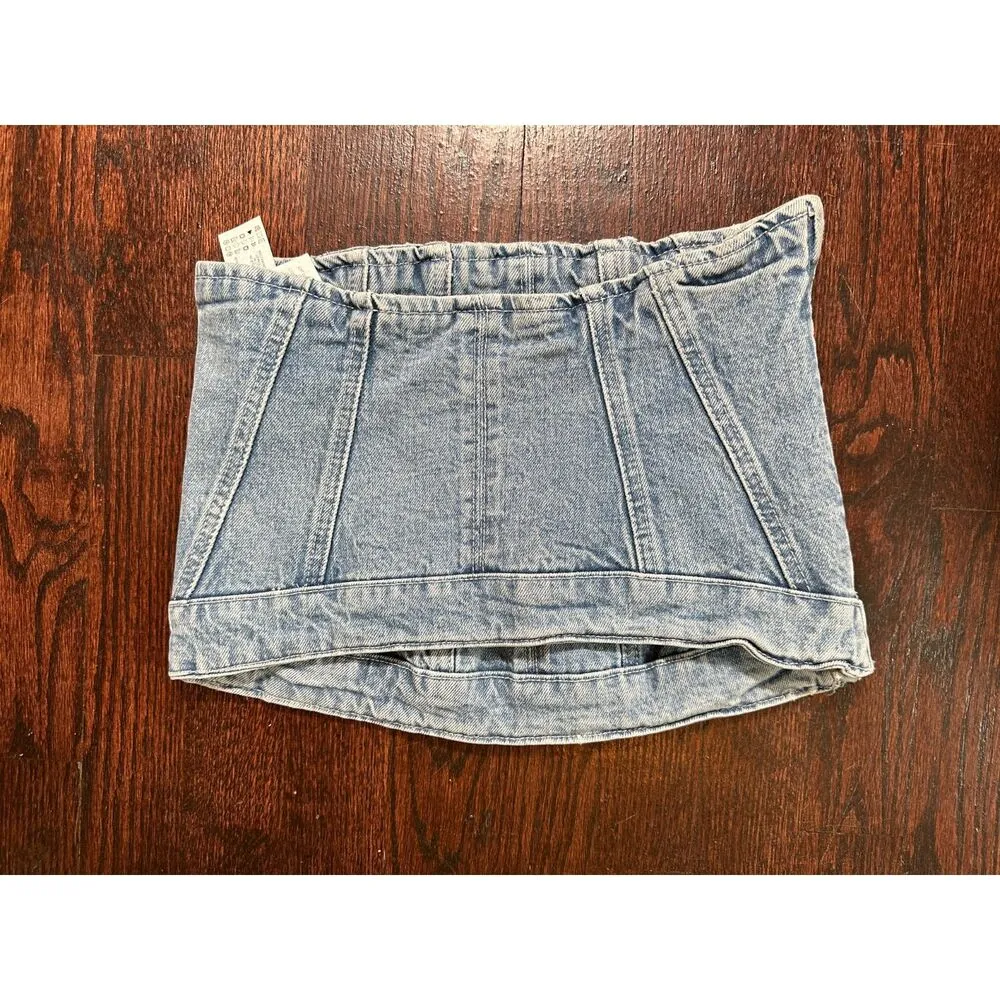 Zara Denim Strapless Corset Top Size Small NWT! - Image 3