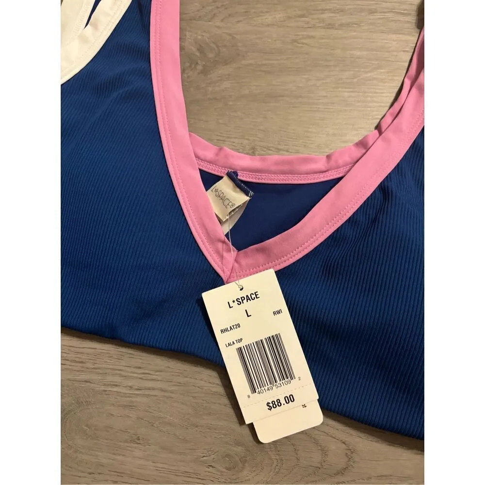 L*Space Lala Color block Blue Bikini Top Sz Large NWT - Image 3