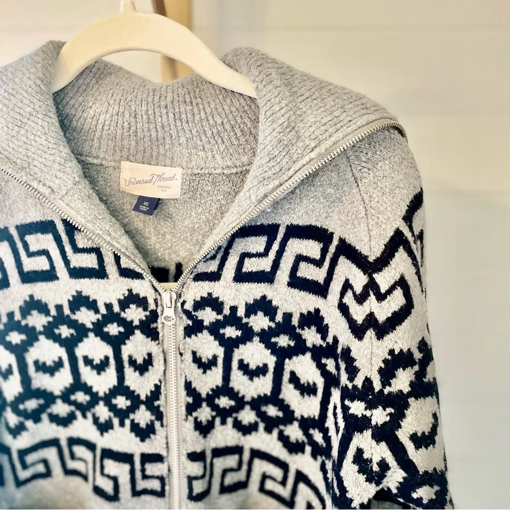 Universal Thread Women's Zip Up Cardigan Heather Gray Zig Zag XS‎ - Image 2