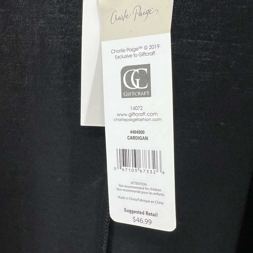 Charlie Paige open front cardigan bat wing OS black tan slouchy neutral office - Image 5