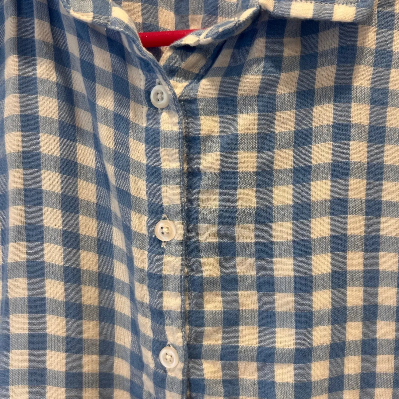 CJ Breeze Blue White Gingham‎ Gauze Sleeveless Button Down Shirt Women Large - Image 4