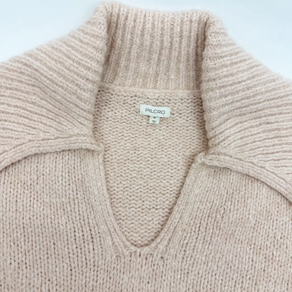 Pilcro X Anthropologie Collared Pouch-Pocket Sweater Dusty Pink Polo Wool Blend - Image 8