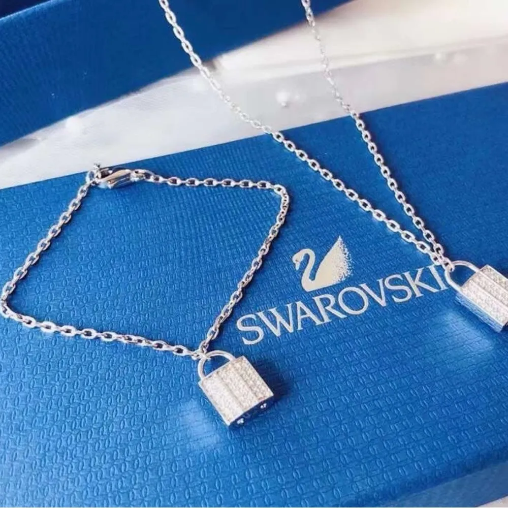 Swarovski Clear Crystal Jewelry Set CASE Necklace & Bracelet Padlock #5120621 - Image 8