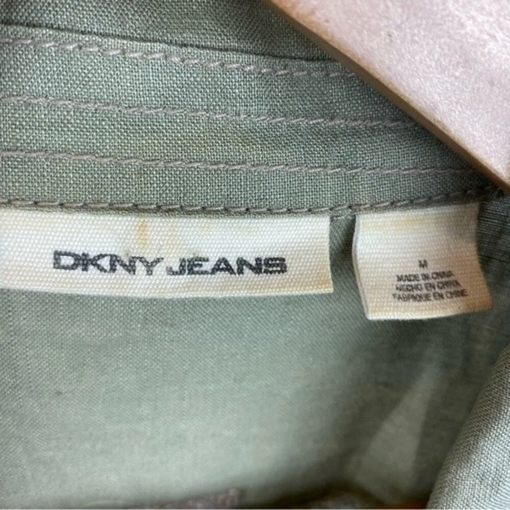 DKNY 100% Linen Tan Button Up Long Sleeve Safari Utility Jacket M - Image 6