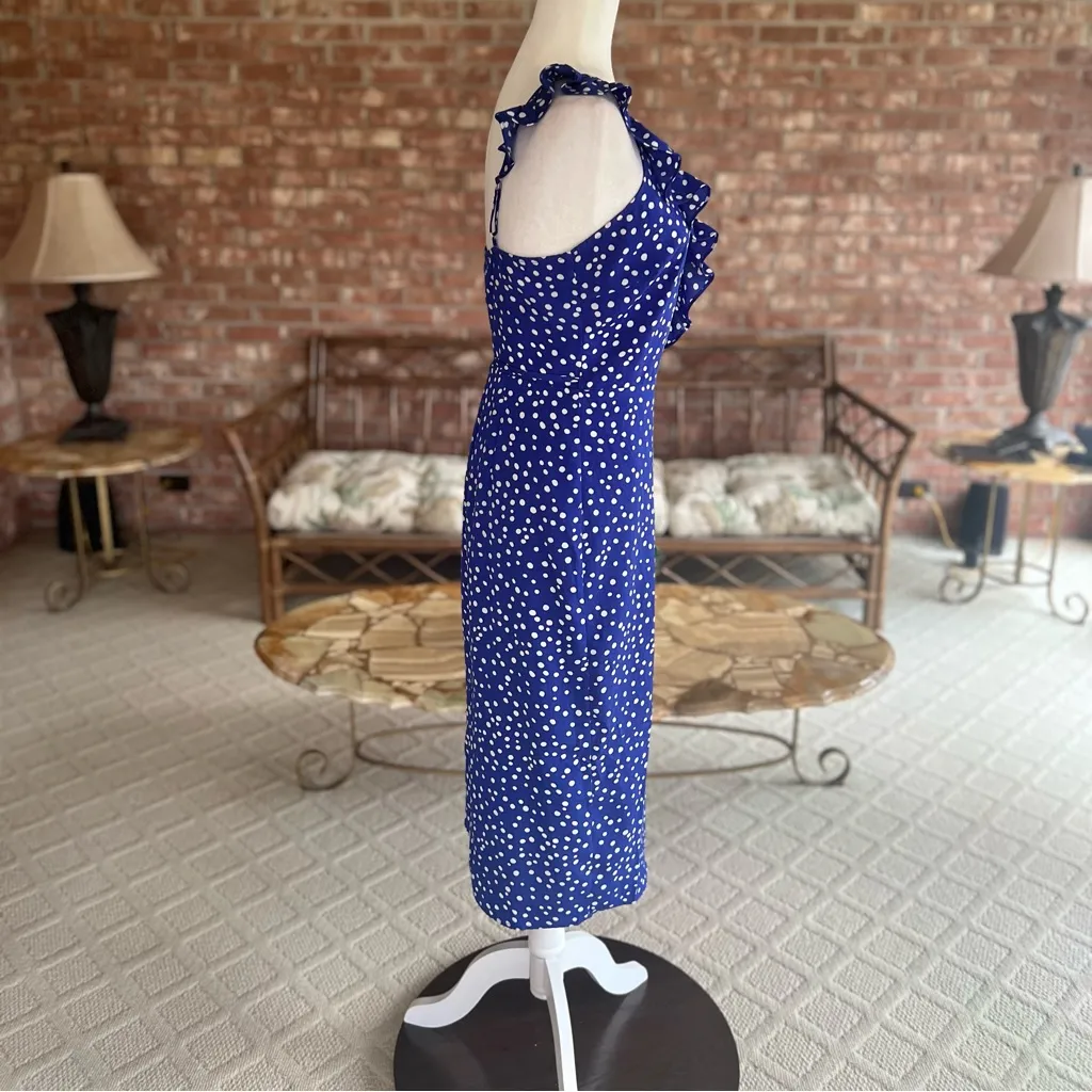 Lucy Paris Claudia Dress Royal Blue Polka Dot Wrap Flutter Strap XS - Image 13