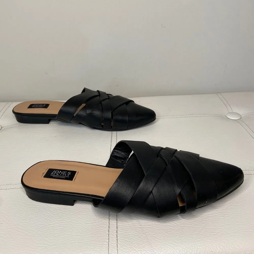 Jones New York Rafaela Black Leather Braided Mule Sandals Sz 6.5 - Image 4