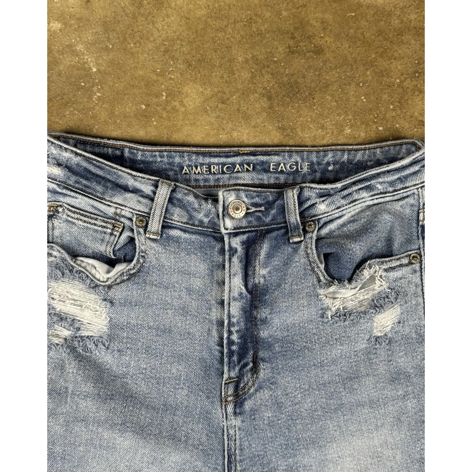 American Eagle Mom Jean Women's Size 4 Blue Distressed High-Rise Tapered Leg‎ - Image 3