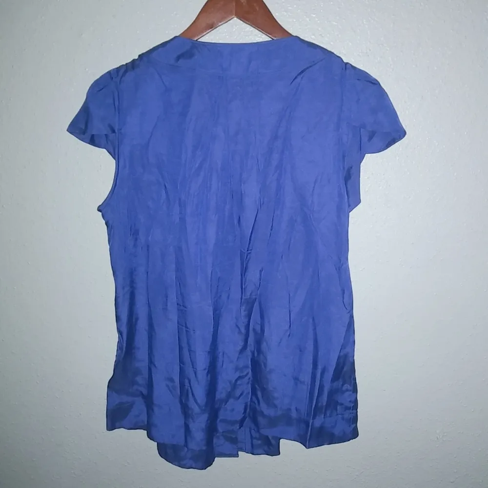 Banana Republic L Silk Coquette Lapis Cotton Capped Sleeve Top - Image 2