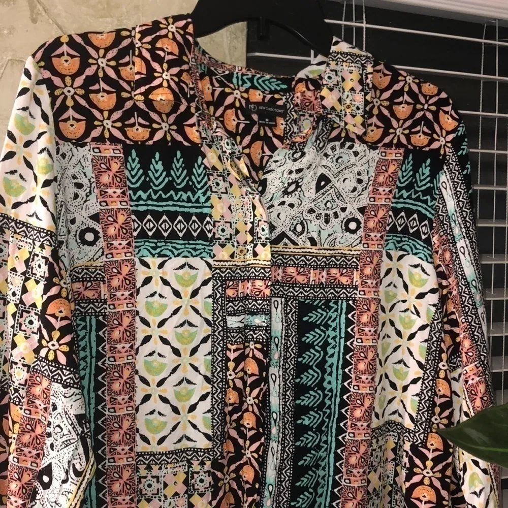 NEW Directions NWOT Tribal Print Tunic India boho festival art Orange Size M - Image 3