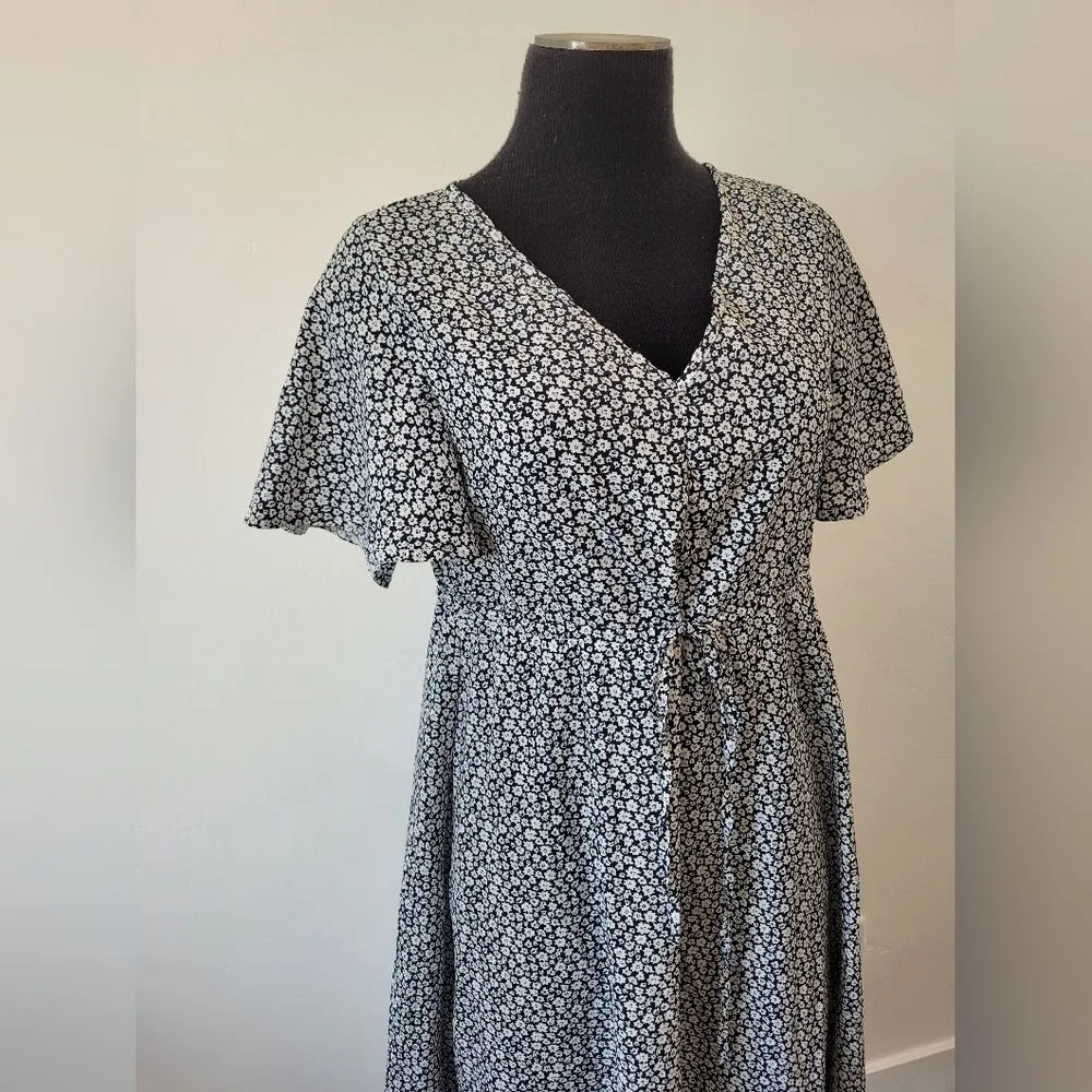 Ditsy Floral Midi Dress Fairy Flutter Flounce Cottagecore Maiden Milkmaid Navy - Image 2