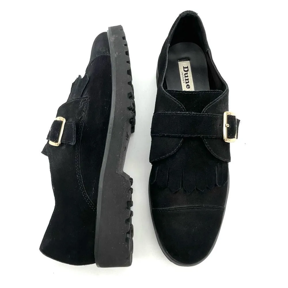 Dune London Black Suede Kiltie Flipped Lug Sole Monk Strap Loafers Womens Size 8 - Image 2