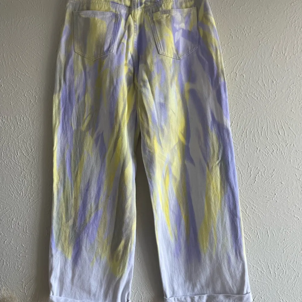 SHEIN Women’s Yellow Purple Tie Dye High Rise Wide Leg Denim Jeans Size 8/10 US - Image 7