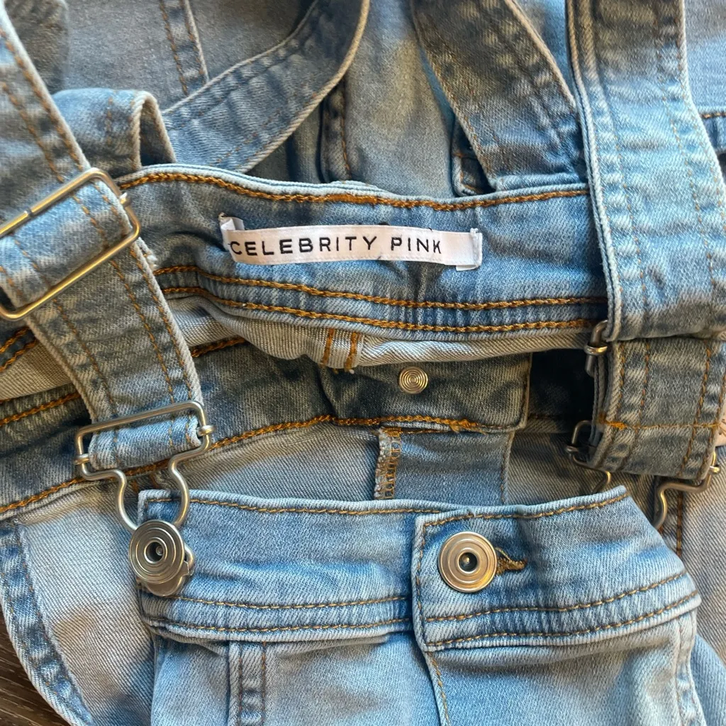 Celebrity Pink Light Blue Denim Overalls - Image 2