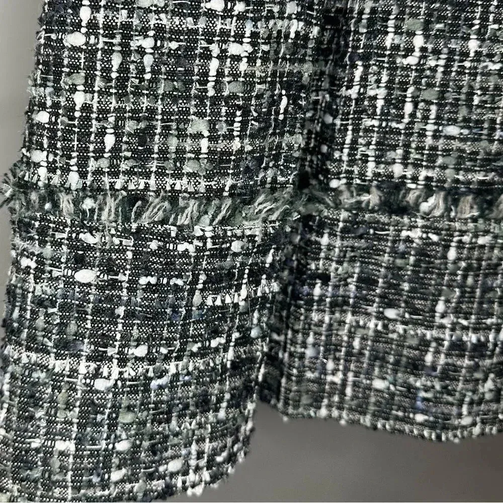 Brooks Brothers Petites Skirt Green and Black Fringe A-Line Tweed Wool Size 8 - Image 3