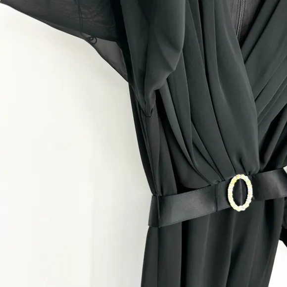 Vintage 80s Ursula Of Switzerland Black Midi‎ Dress Size 8 Rhinestone Belt Sheer - Image 7