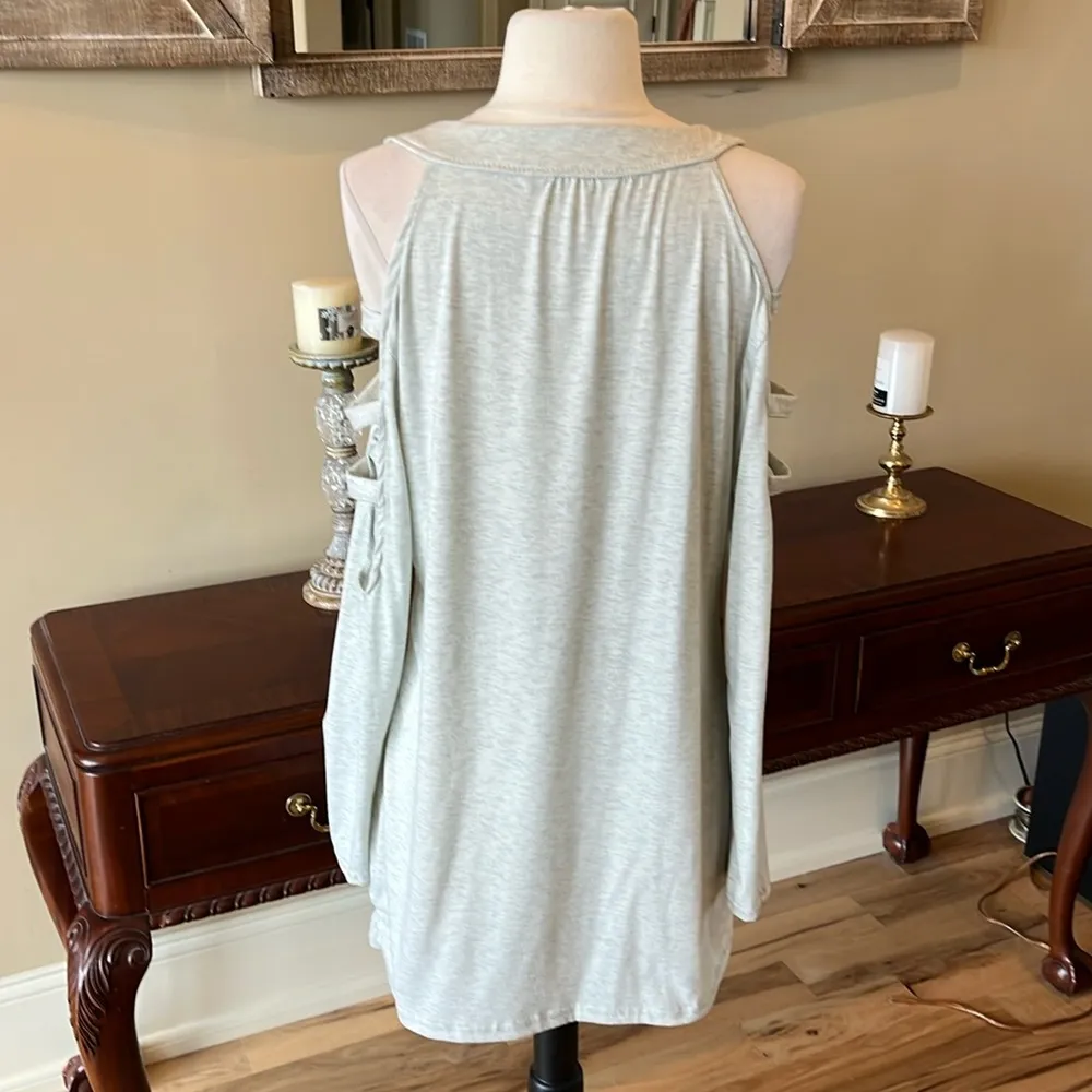 Heather Gray Dress Ladder Long Sleeve Comfy Knit Shift Short Date Night - Image 11