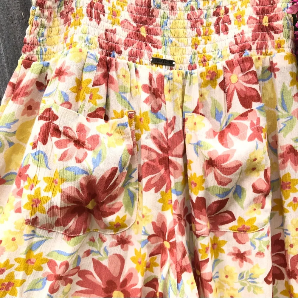 NEW billabong smooth sailing smocked high waist floral print pants S - Image 9